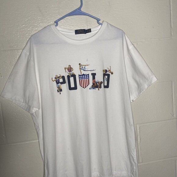 Polo Ralph Lauren Shirt Men XL Slim Fit USA Olympics White Graphic T Shirt - Picture 2 of 7